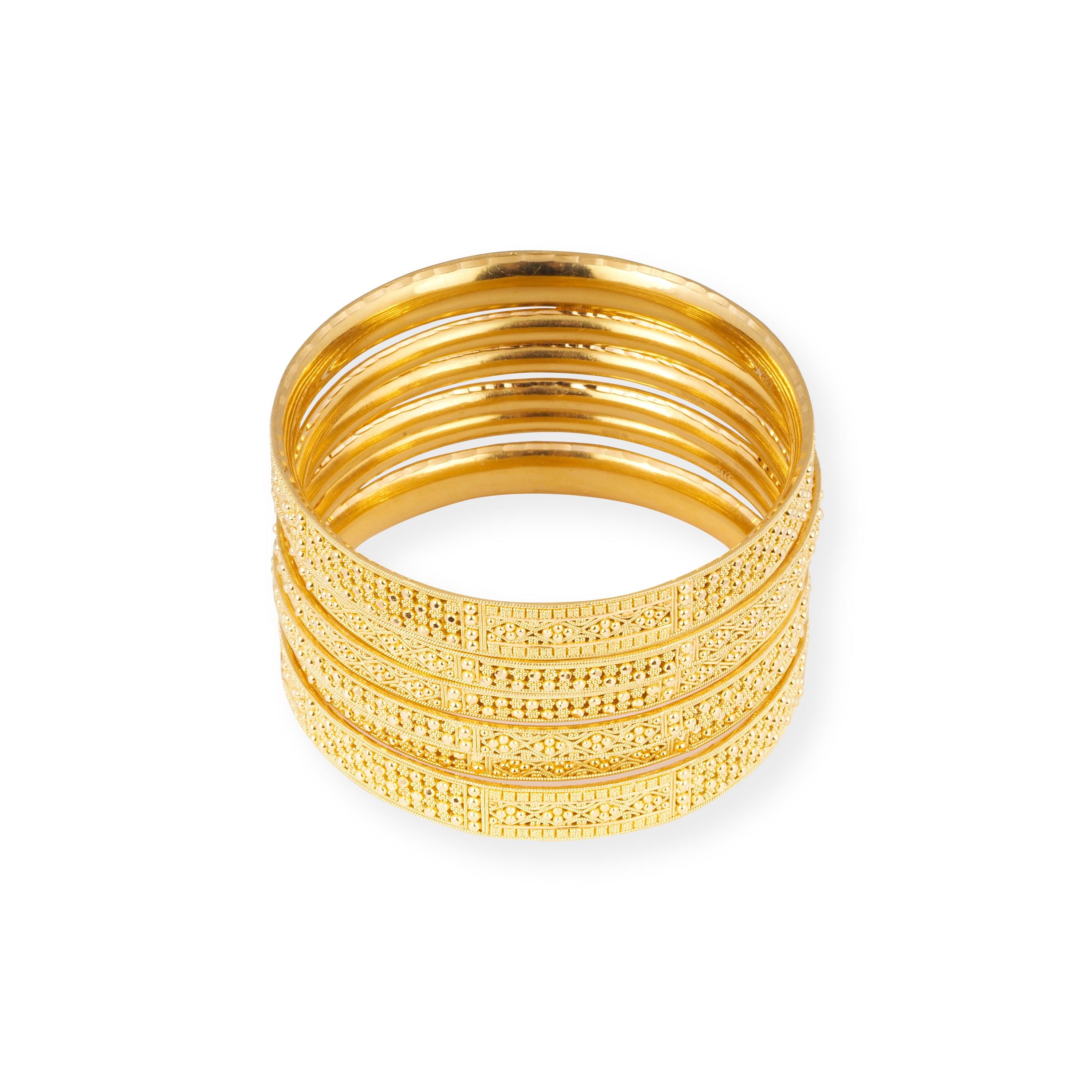 Set of Six 22ct Gold Bangles with Jali & Bead Design and Filigree Work B-8590 - Minar Jewellers