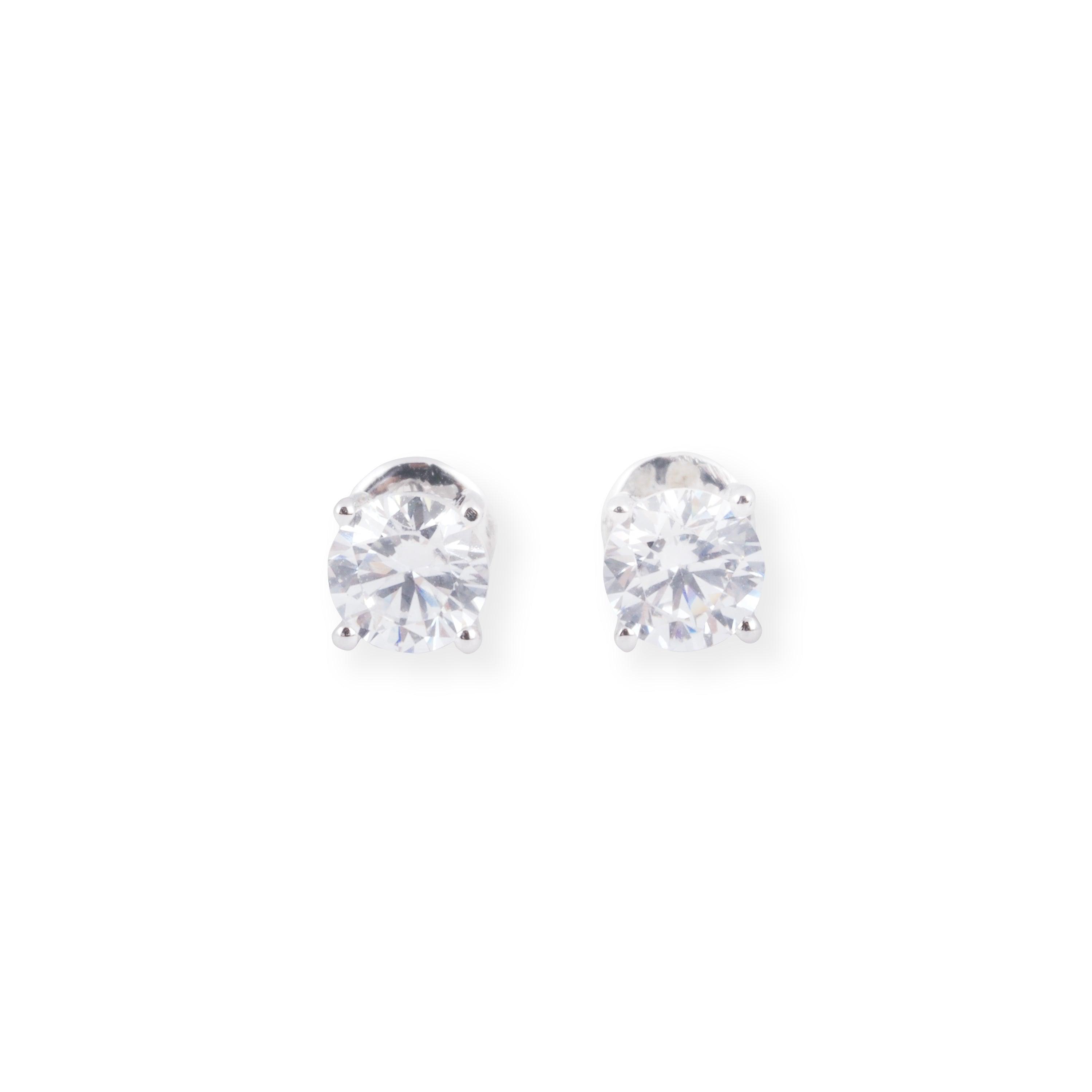 18ct White Gold Four Claw Cubic Zirconia Stud Earrings E-7659 - Minar Jewellers
