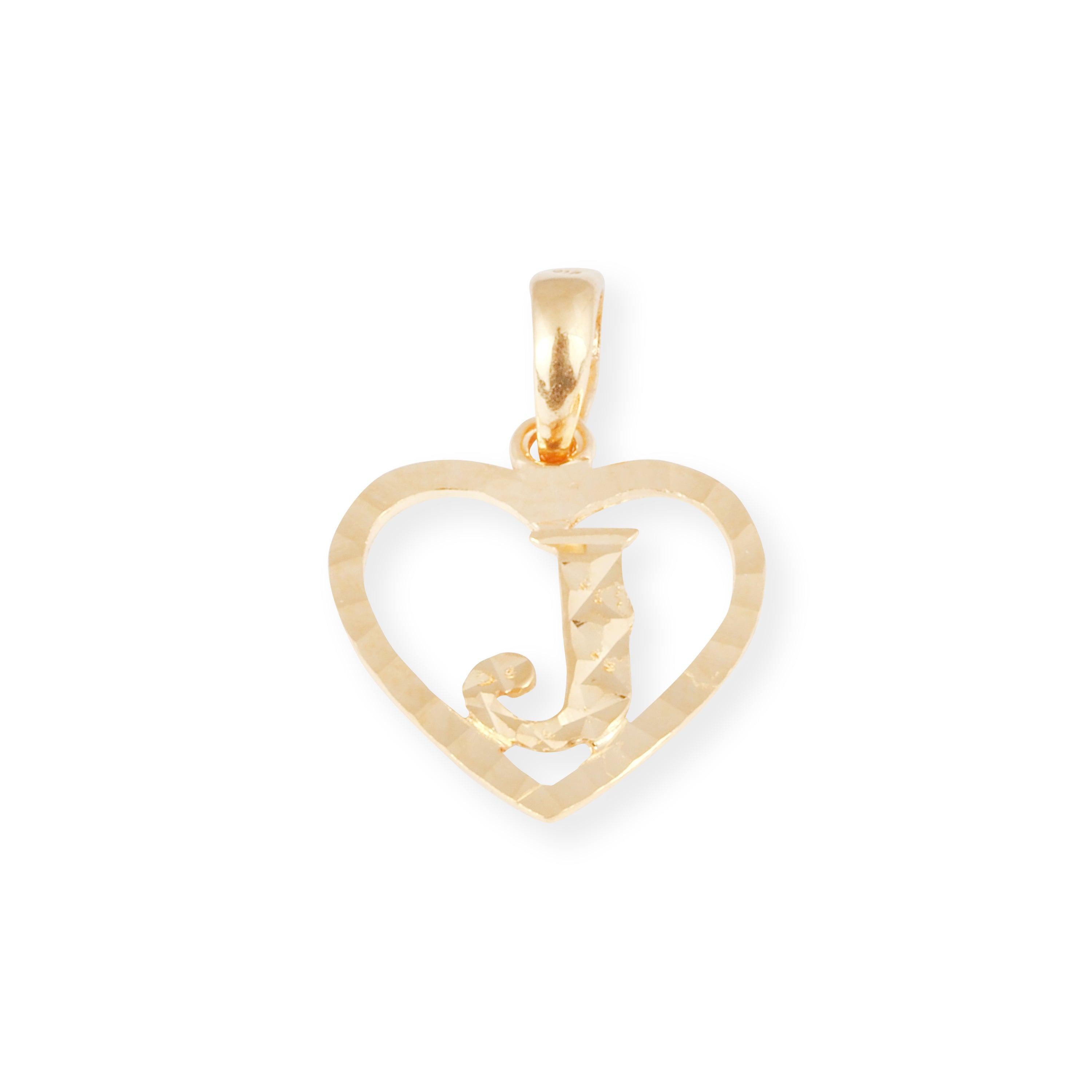 'J' 22ct Gold Heart Shape Initial Pendant P-8533-J - Minar Jewellers