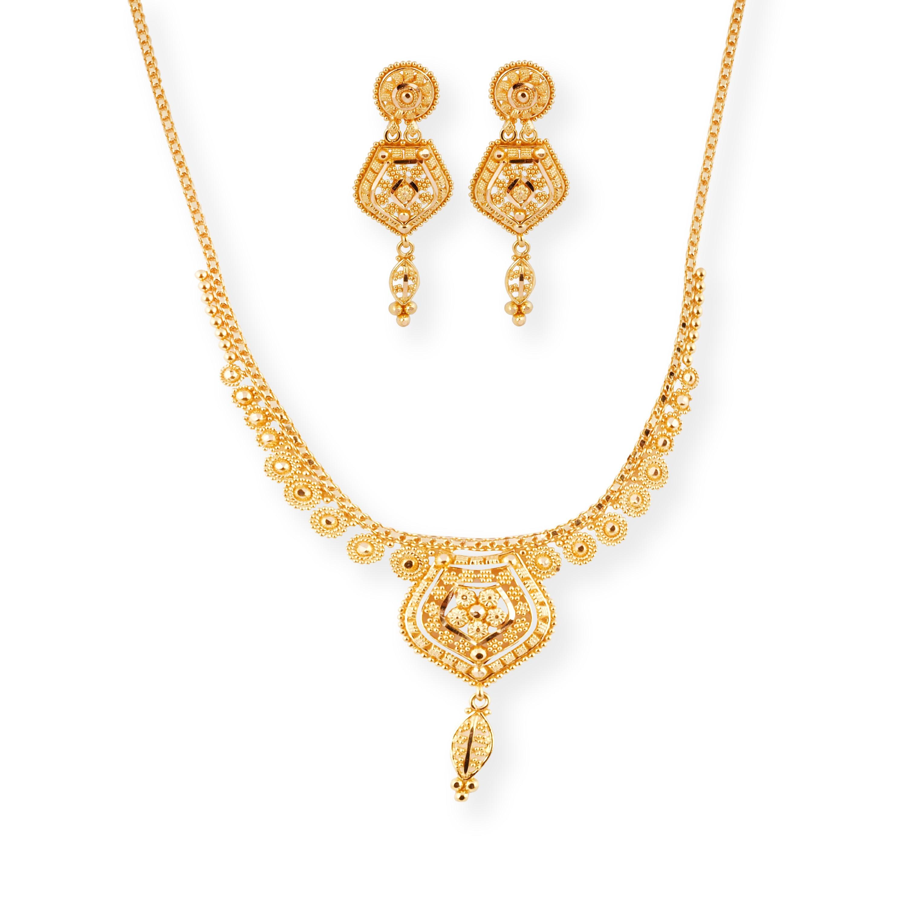 22ct Gold Filigree Design Necklace and Earrings Set - 8534 - Minar Jewellers