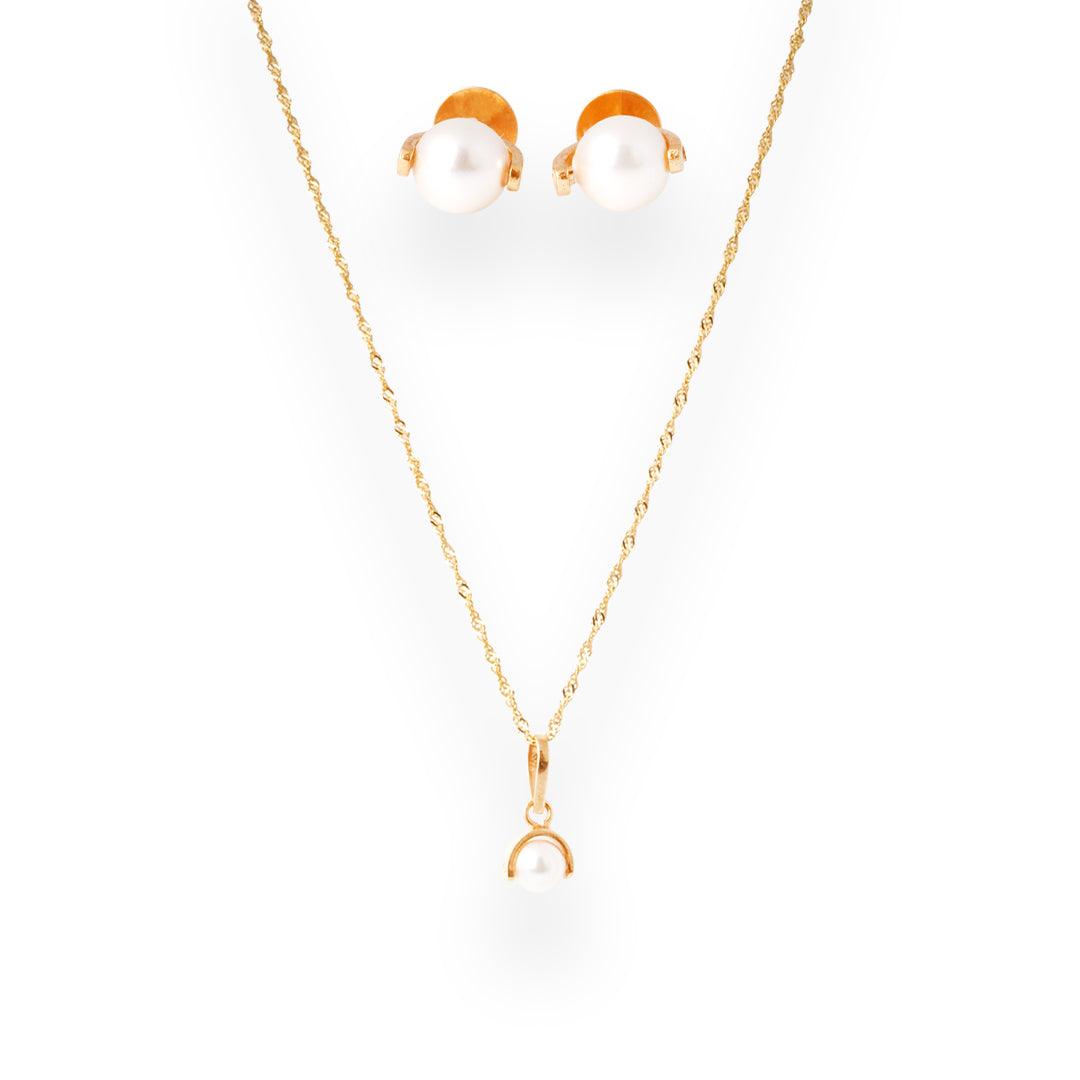 22ct Gold Set with Cultured Pearl (Pendant + Chain + Earrings)-8547 - Minar Jewellers