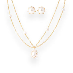22ct Gold Double Chain Necklace Set with Cultured Pearl Beads, Pendant and S-Clasp - 8548 - Minar Jewellers