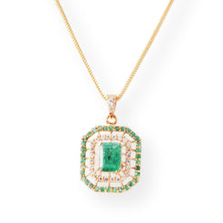 22ct Gold Set with Green & White Cubic Zirconia Stones (Pendant + Chain + Earrings)-8551 - Minar Jewellers