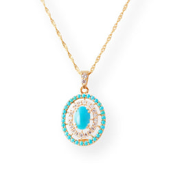 22ct Gold Set with Turquoise and Cubic Zirconia Stones (Pendant + Chain + Earrings)-8549 - Minar Jewellers