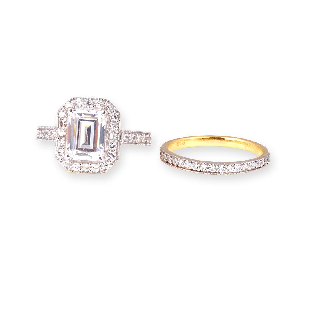 22ct Gold Emerald Cut Swarovski Zirconia Engagement Ring Set