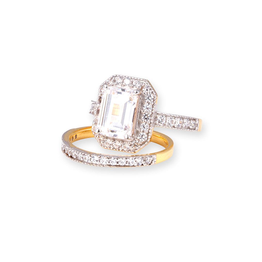 22ct Gold Emerald Cut Swarovski Zirconia Engagement Ring and Wedding Band Suite "jodi" (5.84g) LR20009 - Minar Jewellers