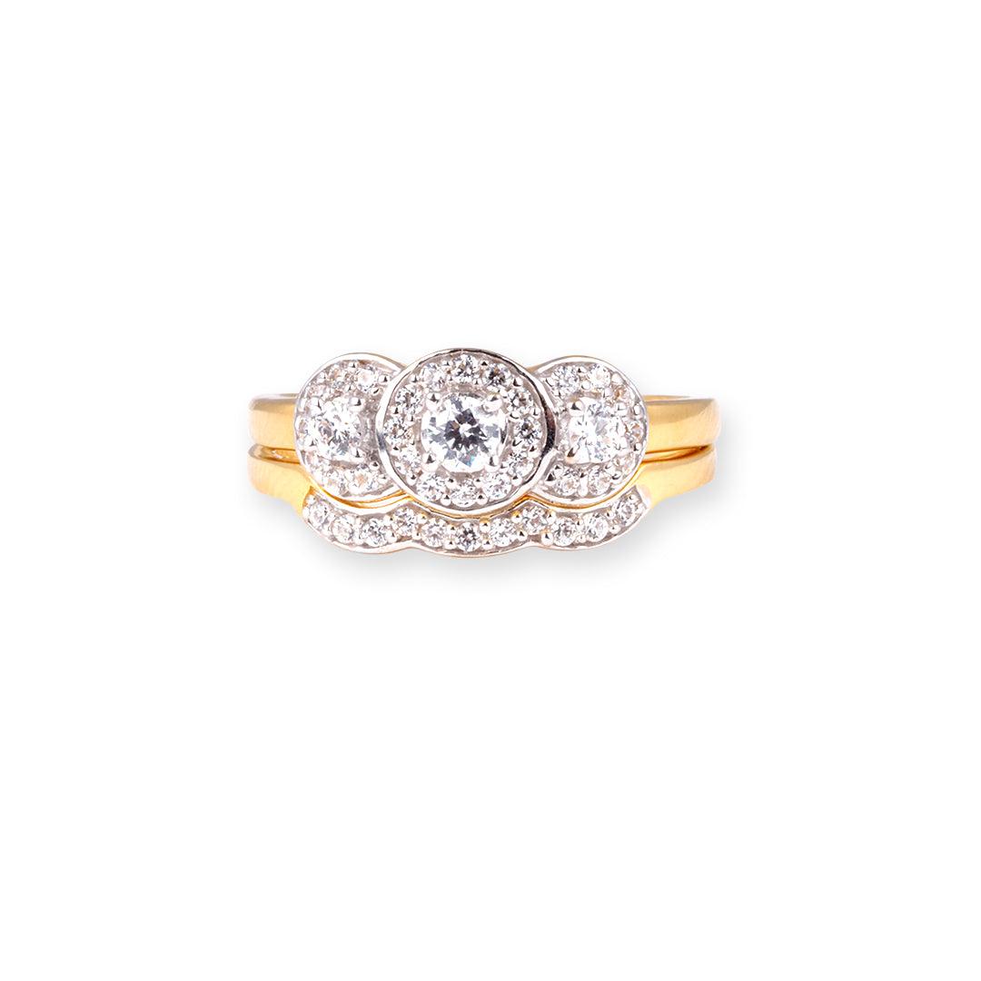 22ct Gold Swarovski Zirconia Trilogy Style Engagement Ring and Wedding Band Suite "jodi" LR18425 - Minar Jewellers