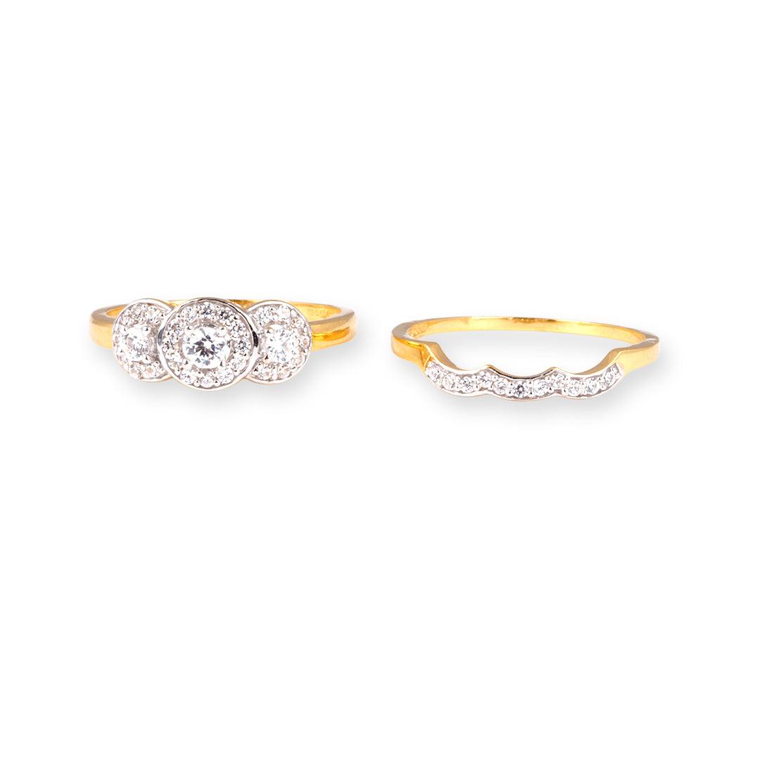 22ct Gold Swarovski Zirconia Trilogy Engagement Ring Set
