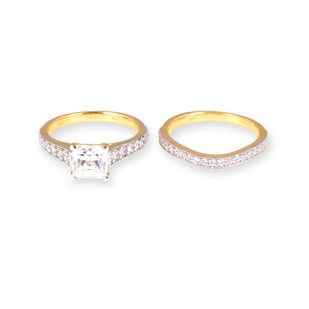 22ct Gold Princess Cut Swarovski Zirconia Engagement Ring & Wedding Band Suite LR19055 - Minar Jewellers
