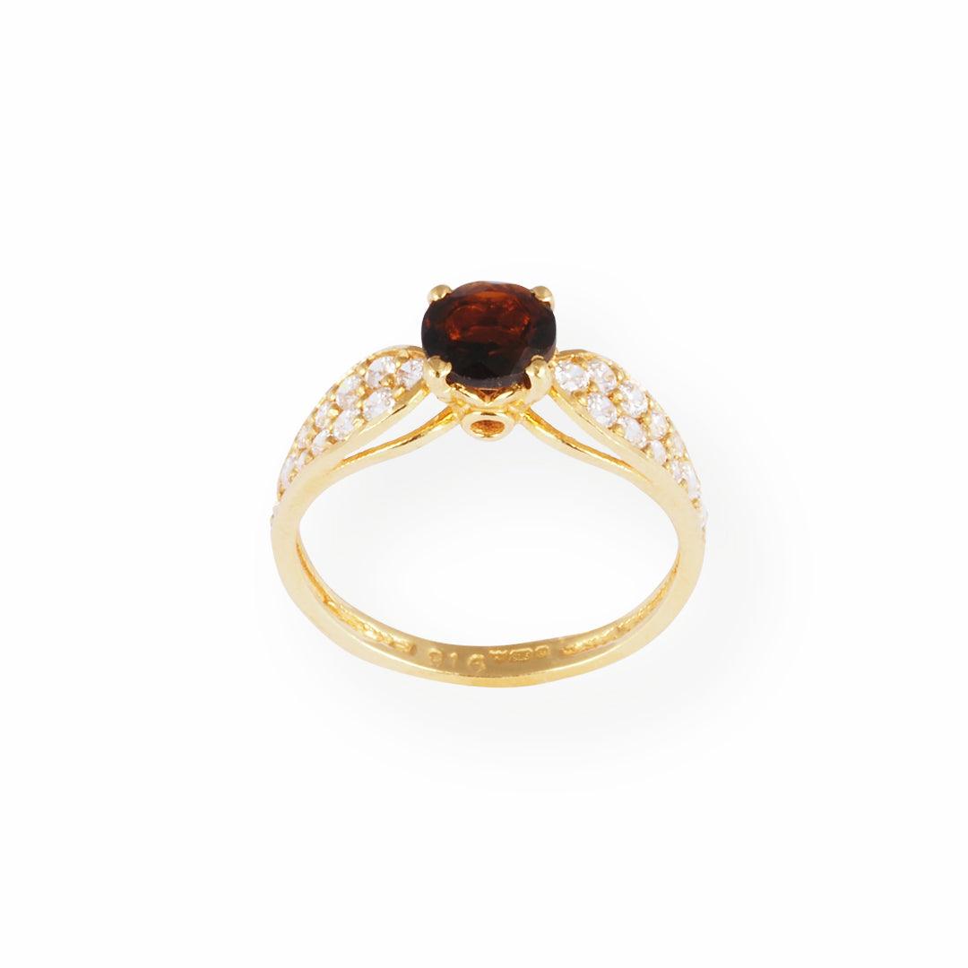 22ct Gold Ring with White Cubic Zirconia and Dark Red Centre Stone-7112 - Minar Jewellers