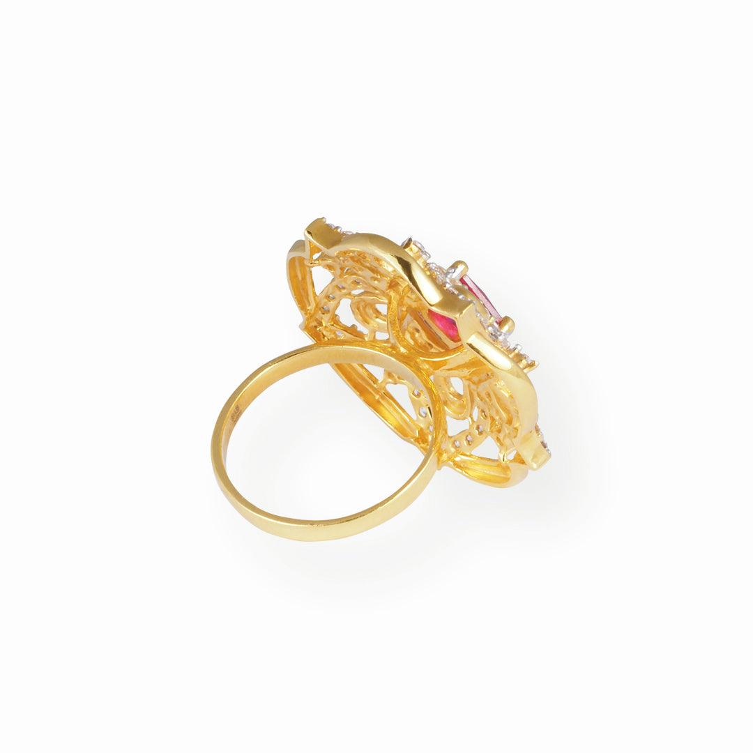 22ct Gold Swarovski Zirconia and Pink Centre Stone Dress Ring-7098 - Minar Jewellers
