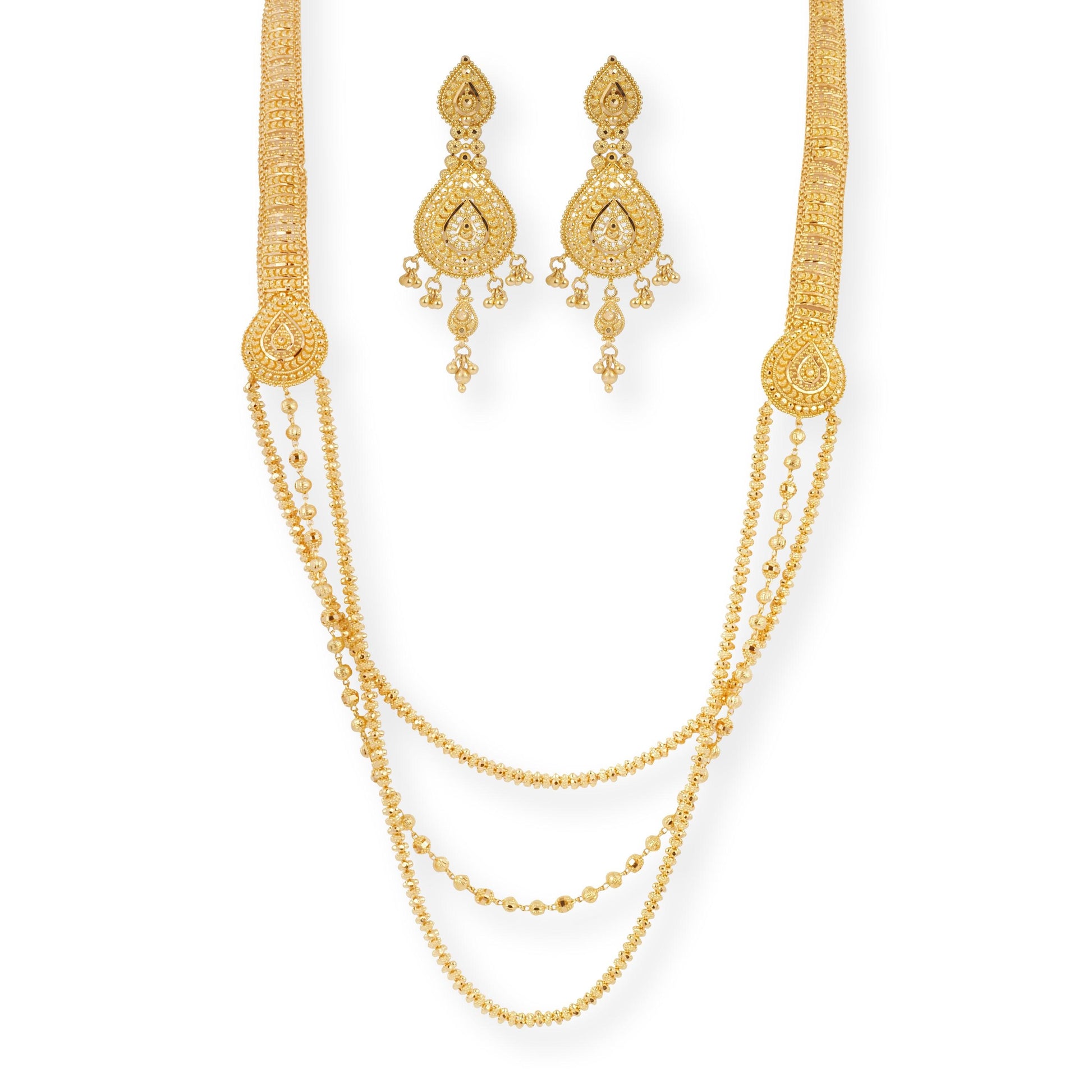 22ct Gold Filigree Design Necklace and Earrings Set - 8603 - Minar Jewellers