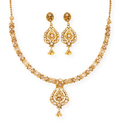 22ct Gold Antiquated Look Design Necklace with Cubic Zirconia Stones & Hook Clasp-8609 - Minar Jewellers