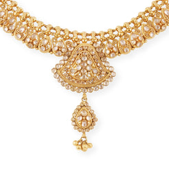 22ct Gold Antiquated Look Design Necklace with Cubic Zirconia Stones & Hook Clasp-8608 - Minar Jewellers