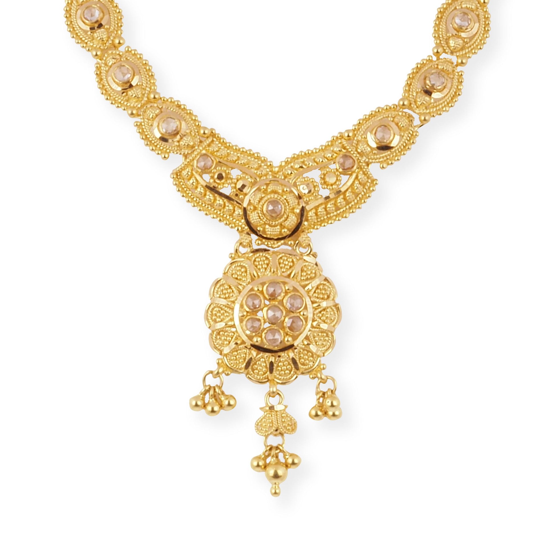 22ct Gold Filigree Design Necklace with Cubic Zirconia Stones & Hook Clasp-8602 - Minar Jewellers