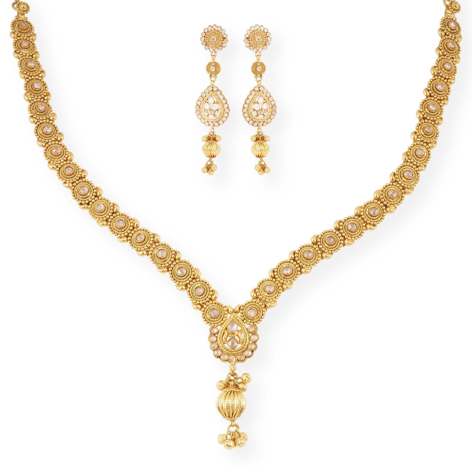 22ct Gold Antiquated Look Necklace with Cubic Zirconia Stones and Hook Clasp-8605 - Minar Jewellers