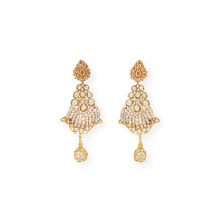 22ct Gold Necklace and Earrings set with Antiquated Look Design and Polki Style Stones-8606 - Minar Jewellers