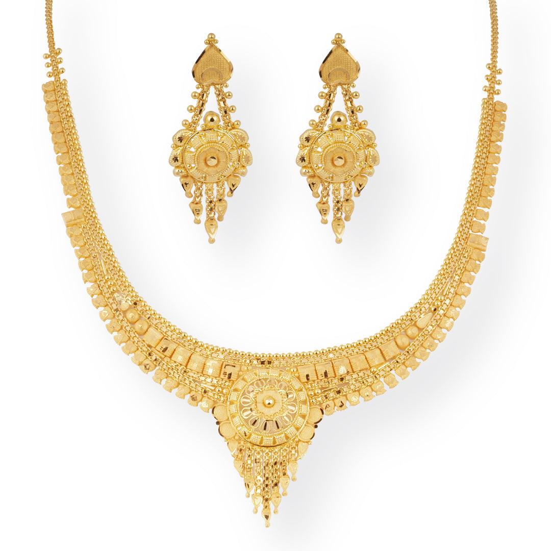 22ct Gold Filigree Design Necklace and Earrings Set N-8641 E-8641
