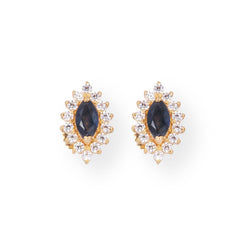 22ct Gold Set in Dark Blue & White Cubic Zirconia Stones (Pendant + Chain + Earrings)-8637 - Minar Jewellers