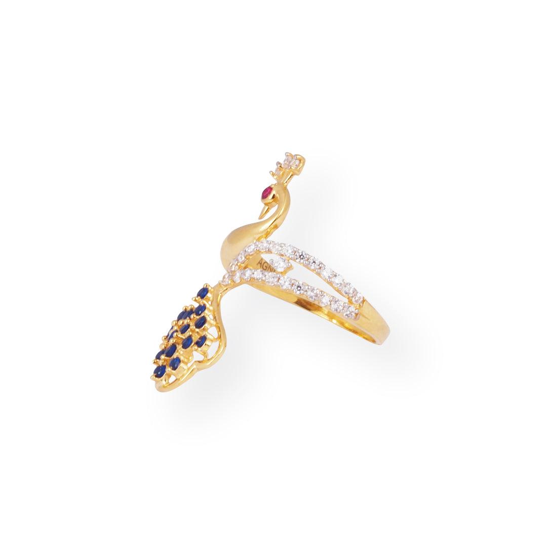 22ct Gold Swarovski Zirconia Peacock Design Cocktail Ring LR-8650 - Minar Jewellers