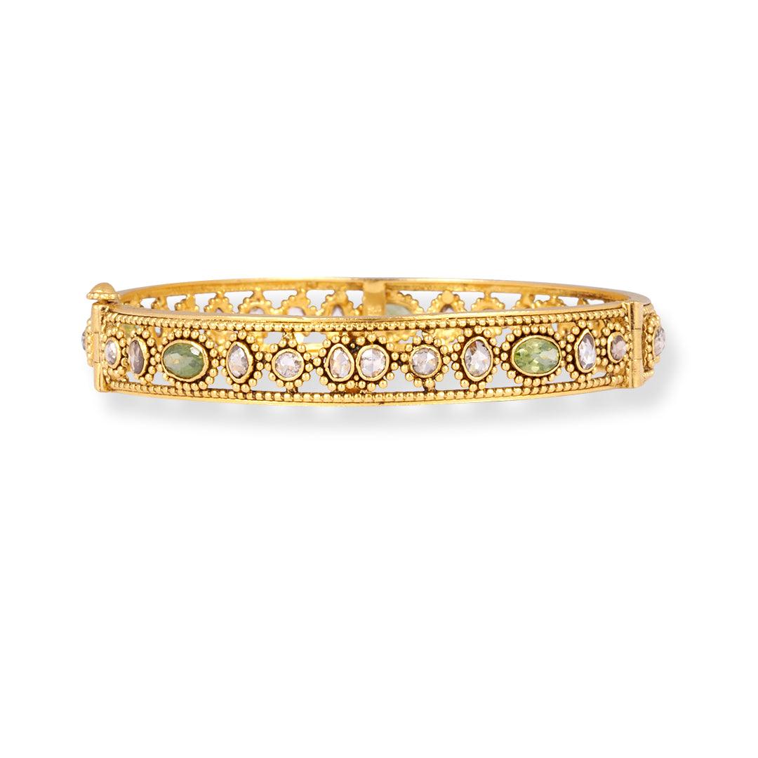 22ct Gold Openable Champagne Diamonds & Colour Stones set Bangle -8607 - Minar Jewellers