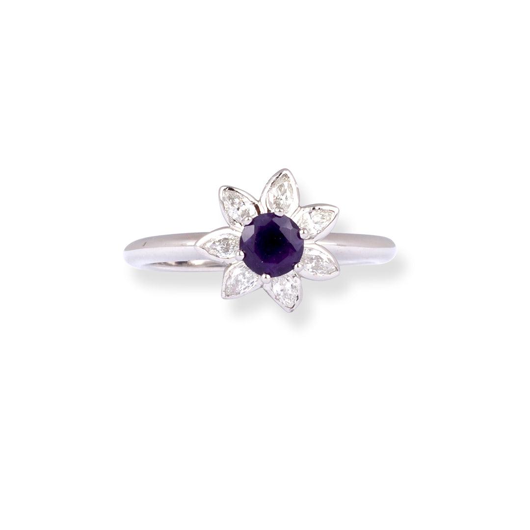 Platinum Dress Ring with Diamond and Amethyst Ring LR-8653 - Minar Jewellers