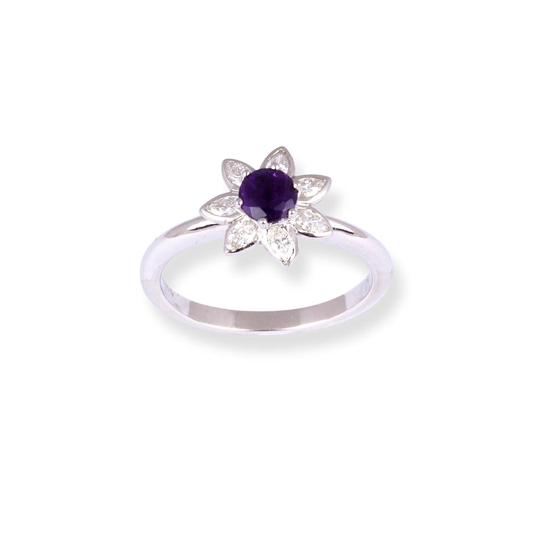 Platinum Dress Ring with Diamond and Amethyst Ring LR-8653