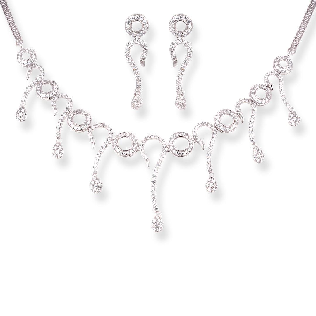18ct White Gold Necklace with Cubic Zirconia Stones & Lobster Clasp-8614 - Minar Jewellers