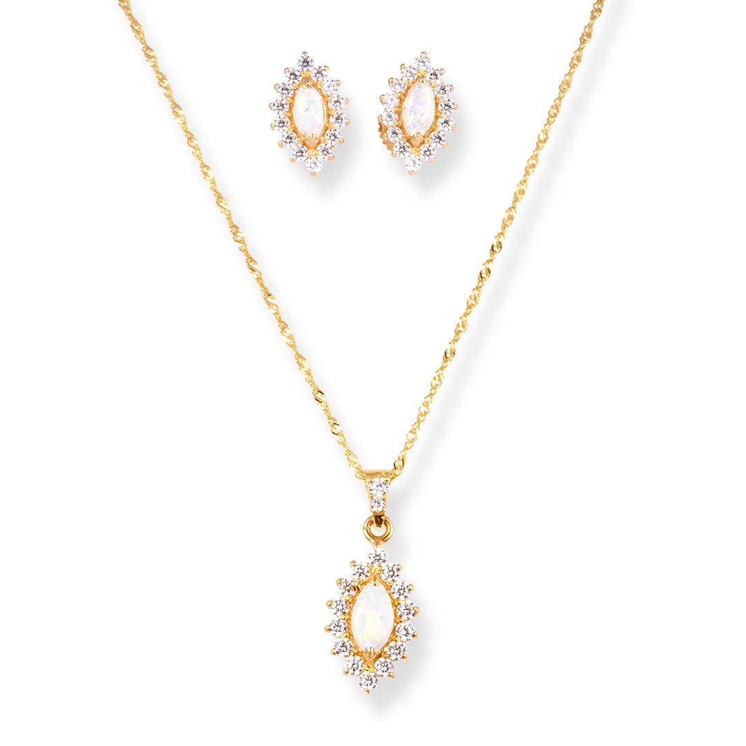 22ct Gold Pendant Set in Opal  & White Cubic Zirconia Stones - 8510