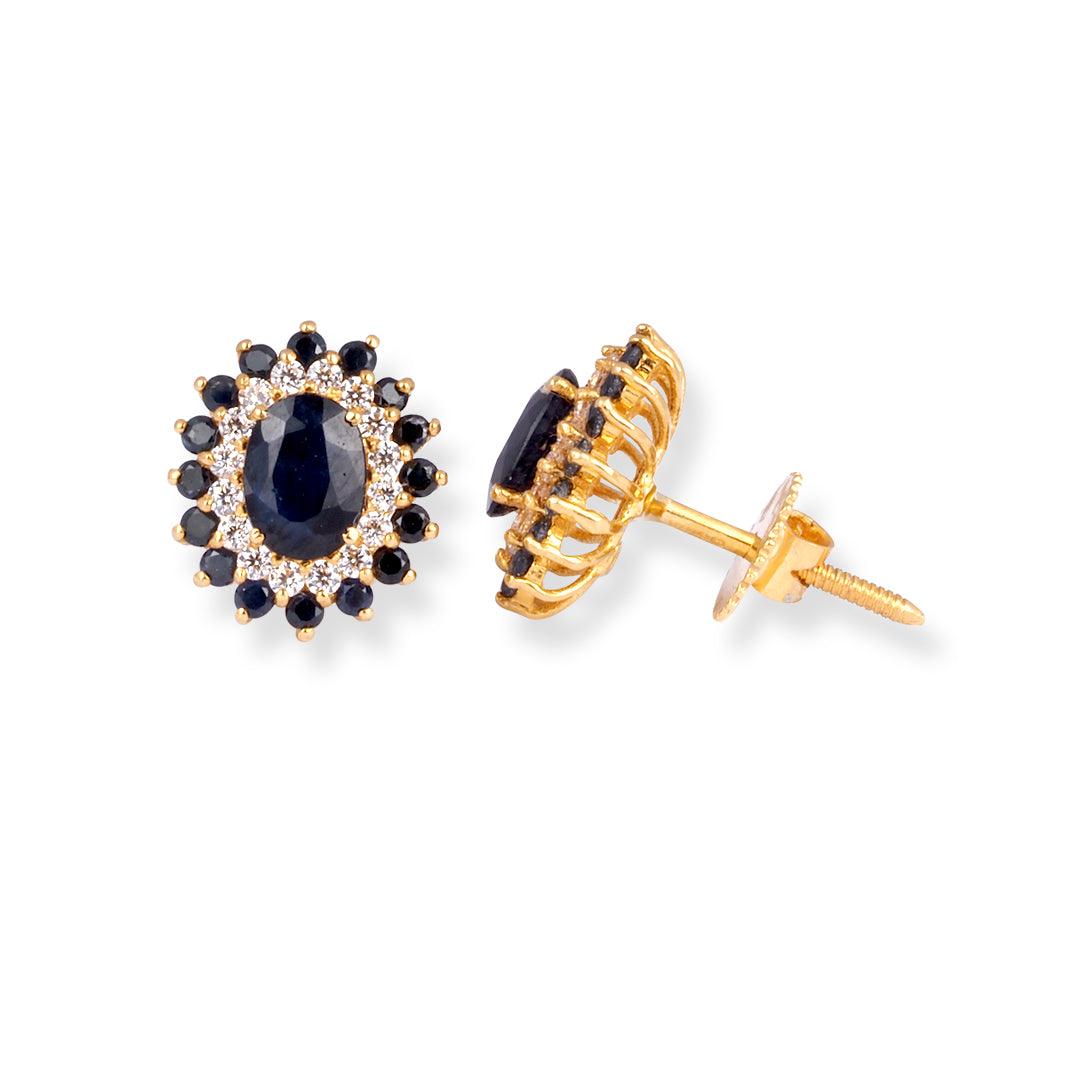 22ct Gold Pendant Set in Dark Blue & White Cubic Zirconia Stones - 8511 - Minar Jewellers