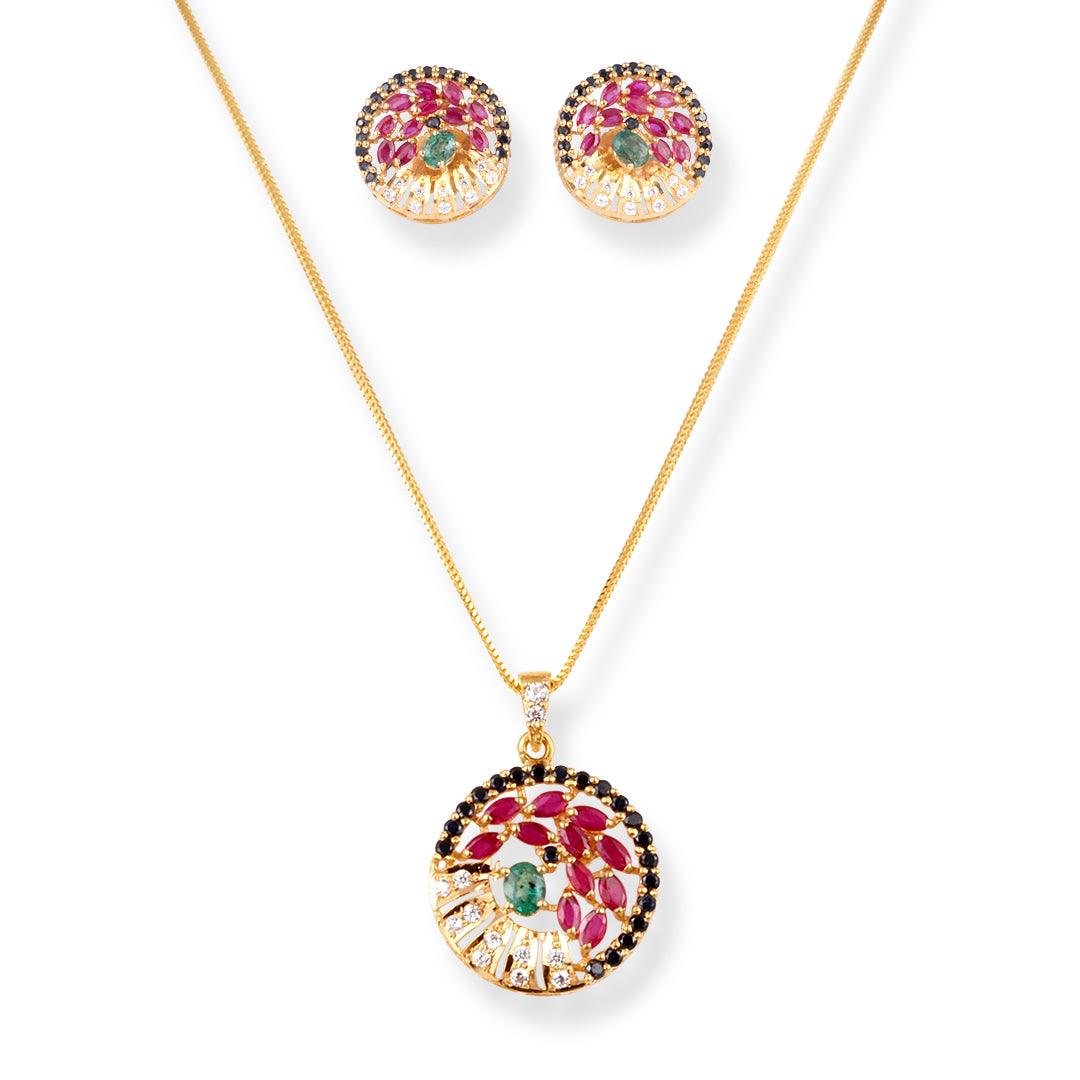 22ct Gold Pendant with White, Black, Pink and Green Cubic Zirconia Stones- 8508 - Minar Jewellers