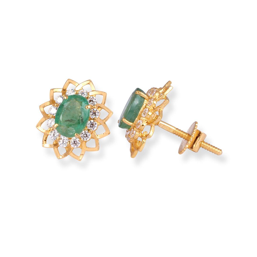 22ct Gold Pendant Set in Green & White Cubic Zirconia Stones - 8659 - Minar Jewellers