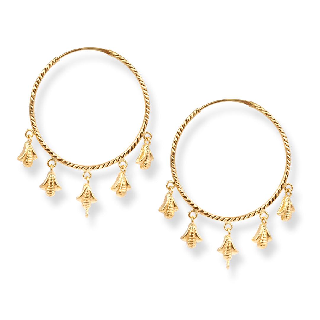 22ct Gold Hoop Earrings with Charm E-8644 - Minar Jewellers