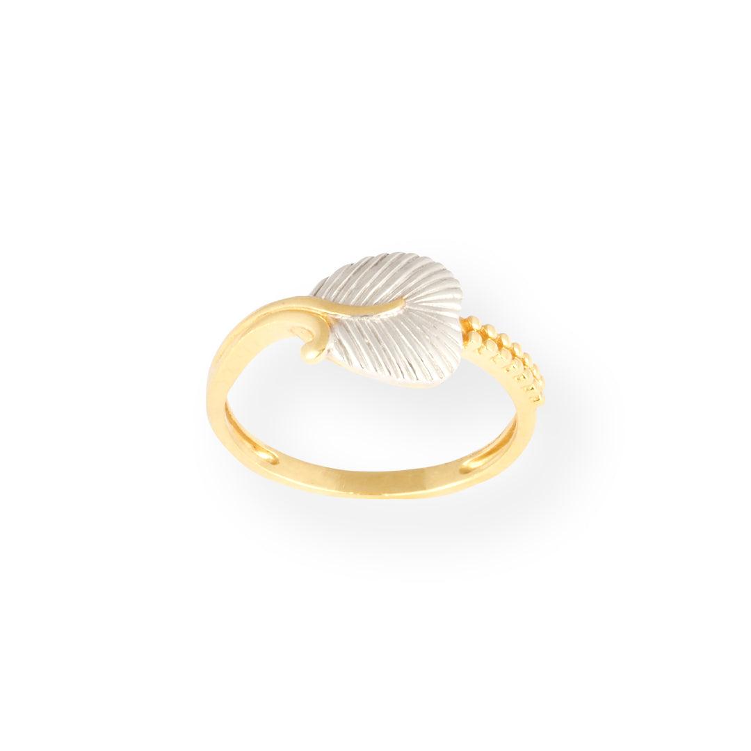 22ct Gold With Rhodium Plated Leaf Dress Ring PLR14146 - Minar Jewellers