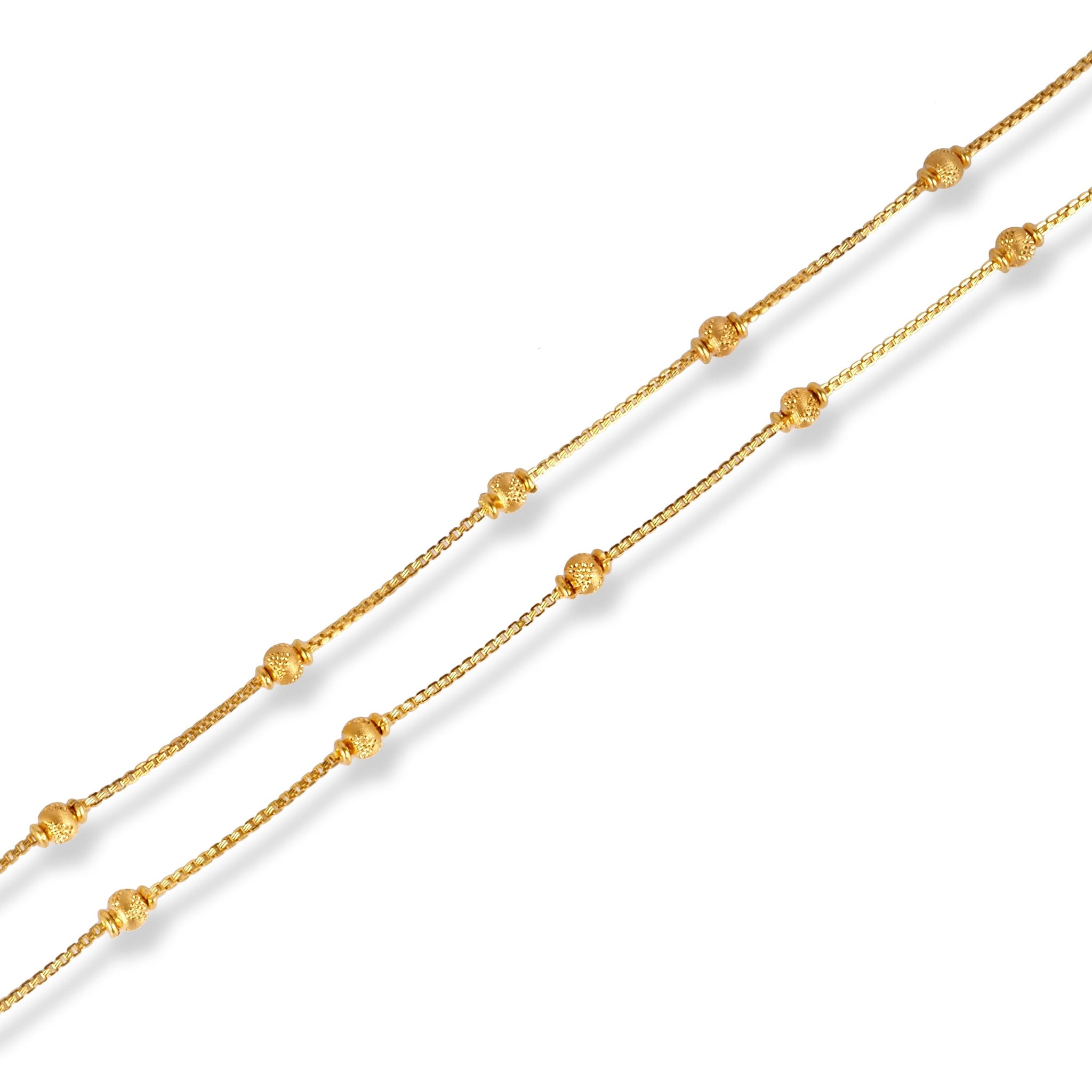 Pair of 22ct Gold Anklet in Diamond Cutting Beads with Ghughri Charm with '' S '' Clasp A-8268