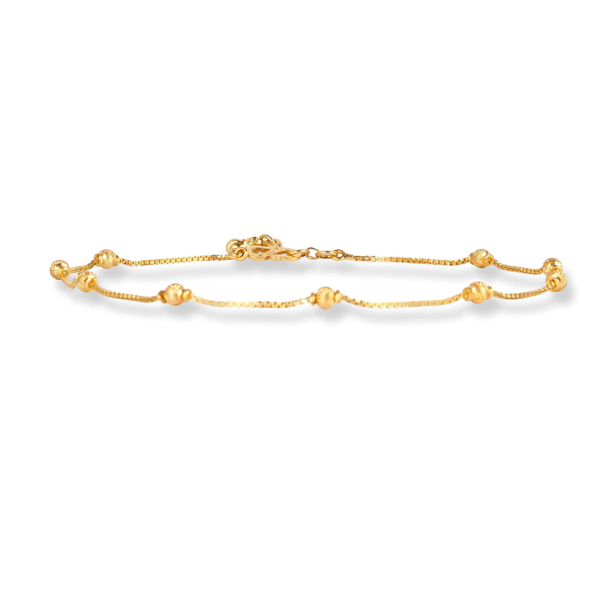 Pair of 22ct Gold Anklet in Diamond Cutting Beads with Ghughri Charm with '' S '' Clasp A-8268