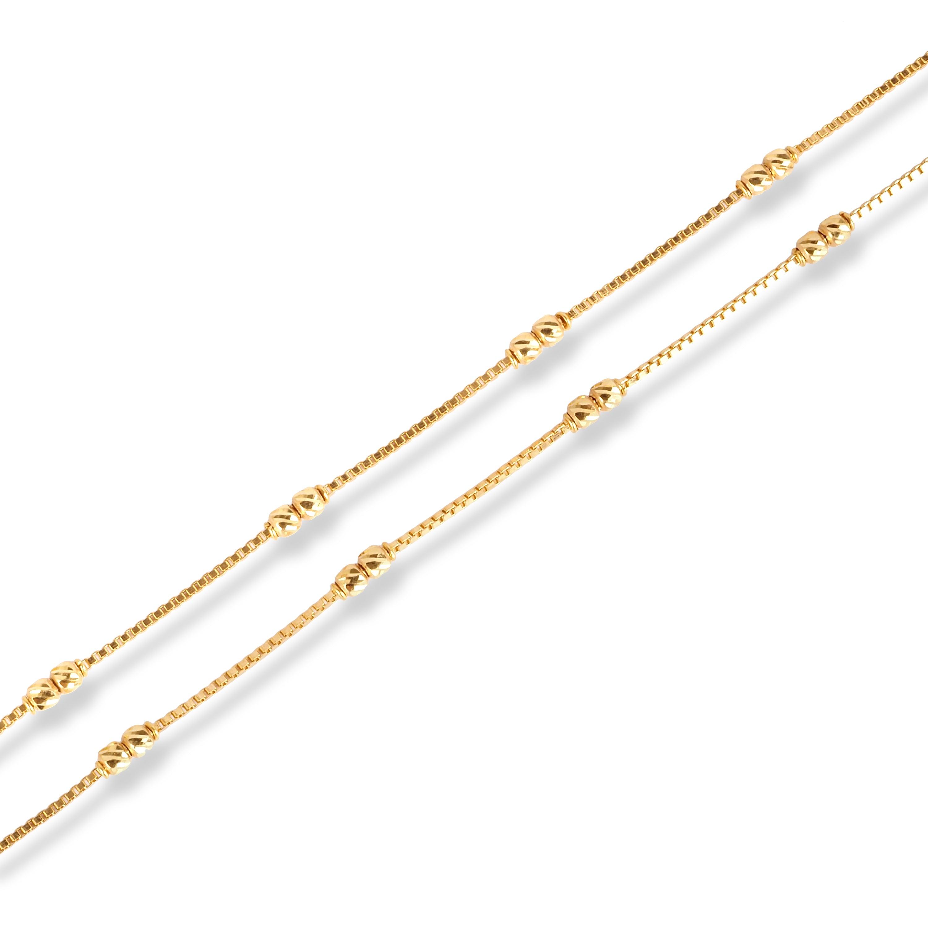 Pair of 22ct Gold Anklet in Diamond Cutting Beads with Ghughri Charm with '' S '' Clasp A-8269 - Minar Jewellers