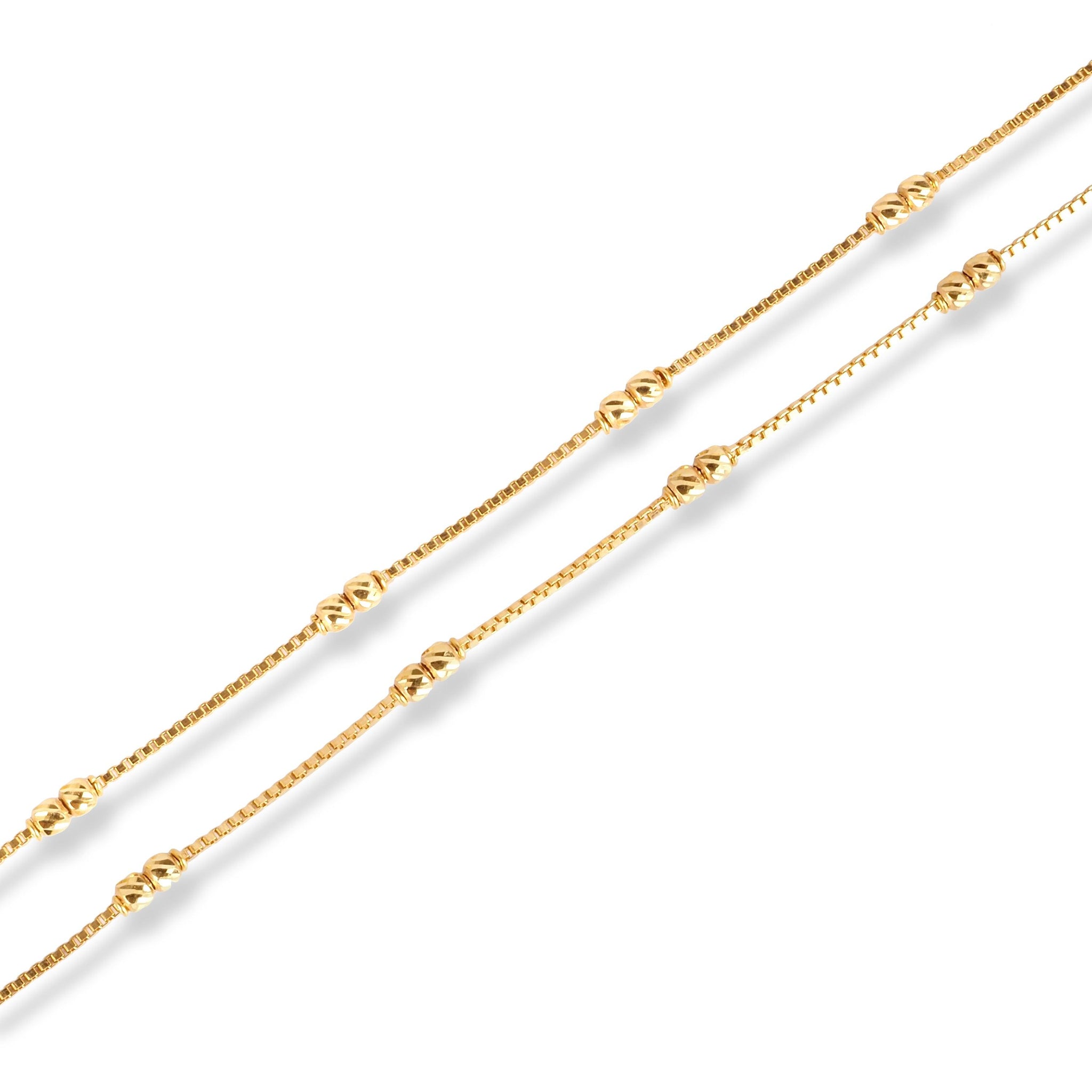 Pair of 22ct Gold Anklet in Diamond Cutting Beads with Ghughri Charm with '' S '' Clasp A-8269