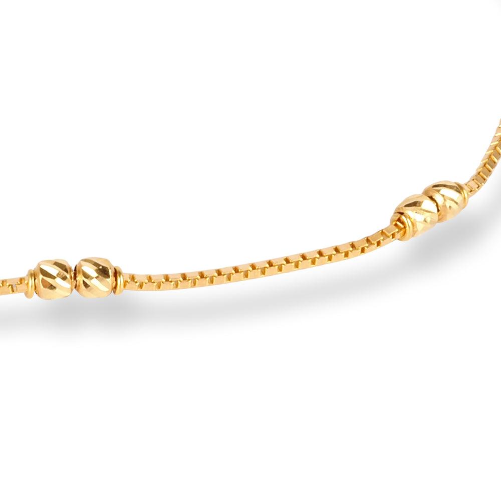 Pair of 22ct Gold Anklet in Diamond Cutting Beads with Ghughri Charm with '' S '' Clasp A-8269