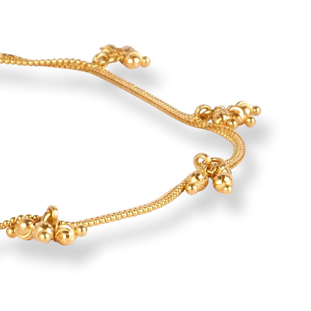 Pair of 22ct Gold Anklets in Box Chain Design with Ghughri Charm Drops & '' S '' Clasp A-8270