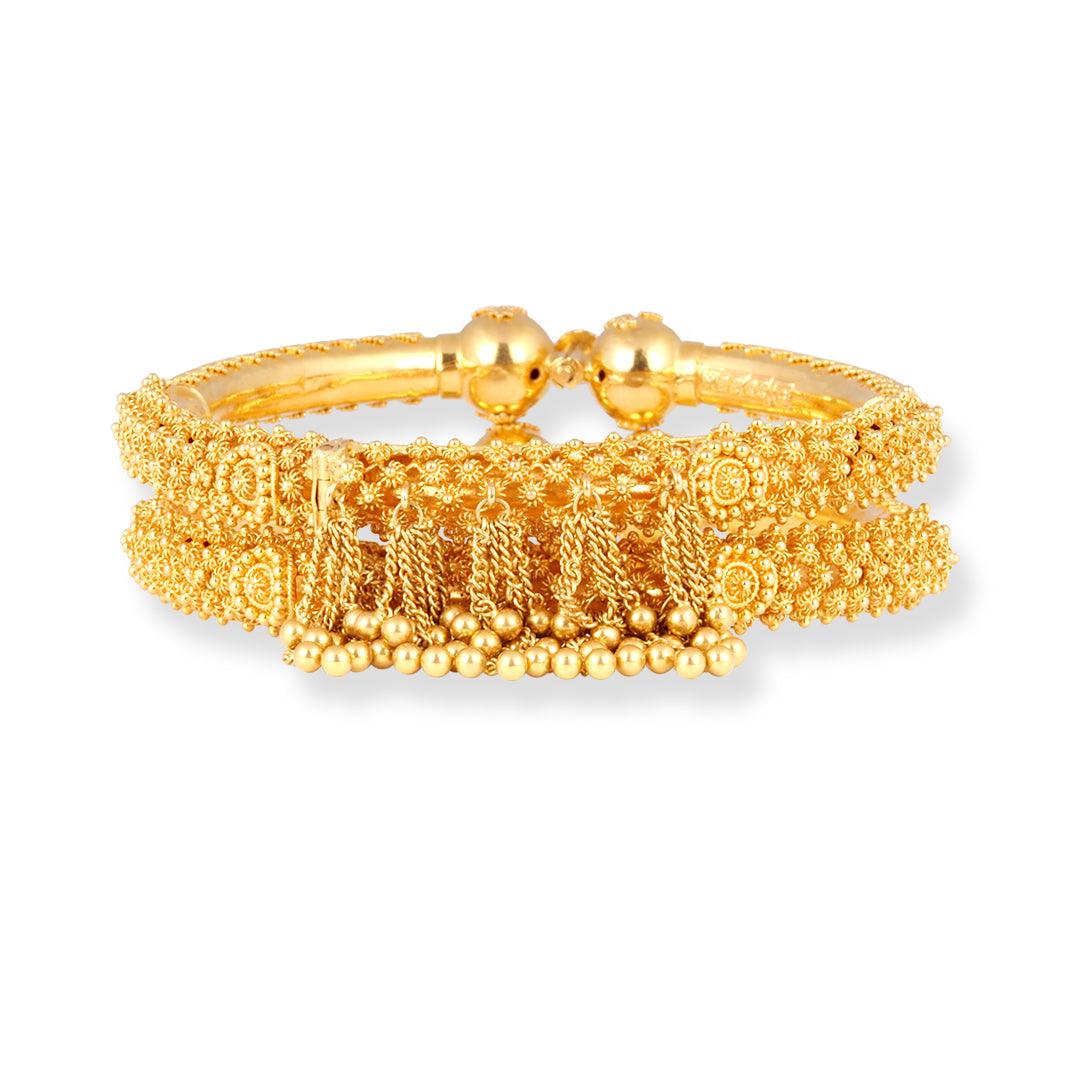 Pair of Two 22ct Gold Openable Bangles with Hanging Charms B-8605 - Minar Jewellers