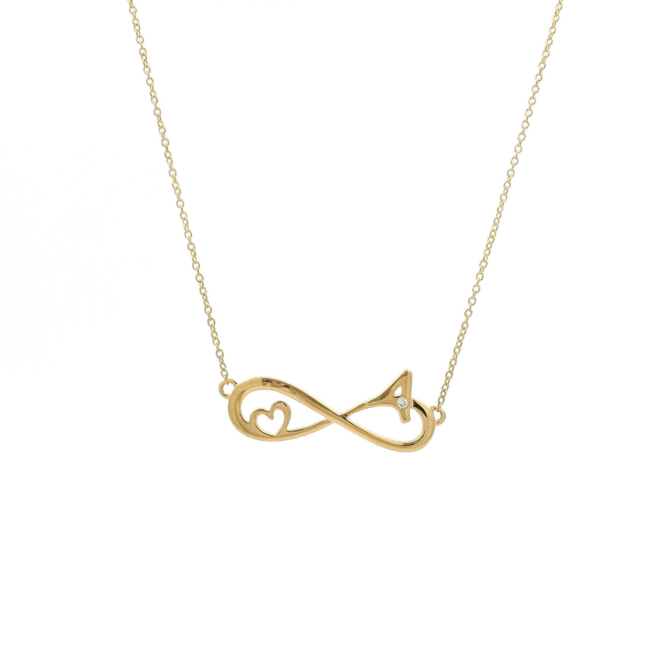 Personalised Infinity & Heart Necklace with “A” Initial and Solitaire Lab-Grown Diamond