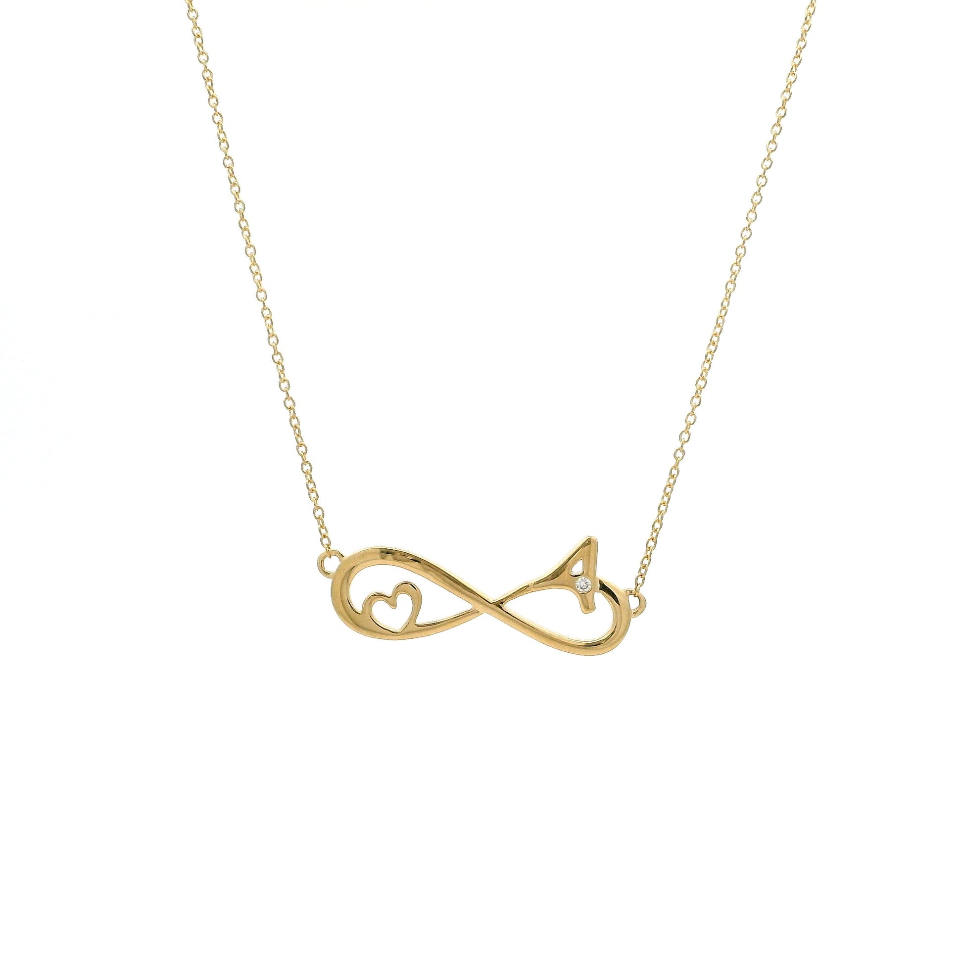 Personalised Infinity & Heart Necklace with “A” Initial and Solitaire Lab-Grown Diamond