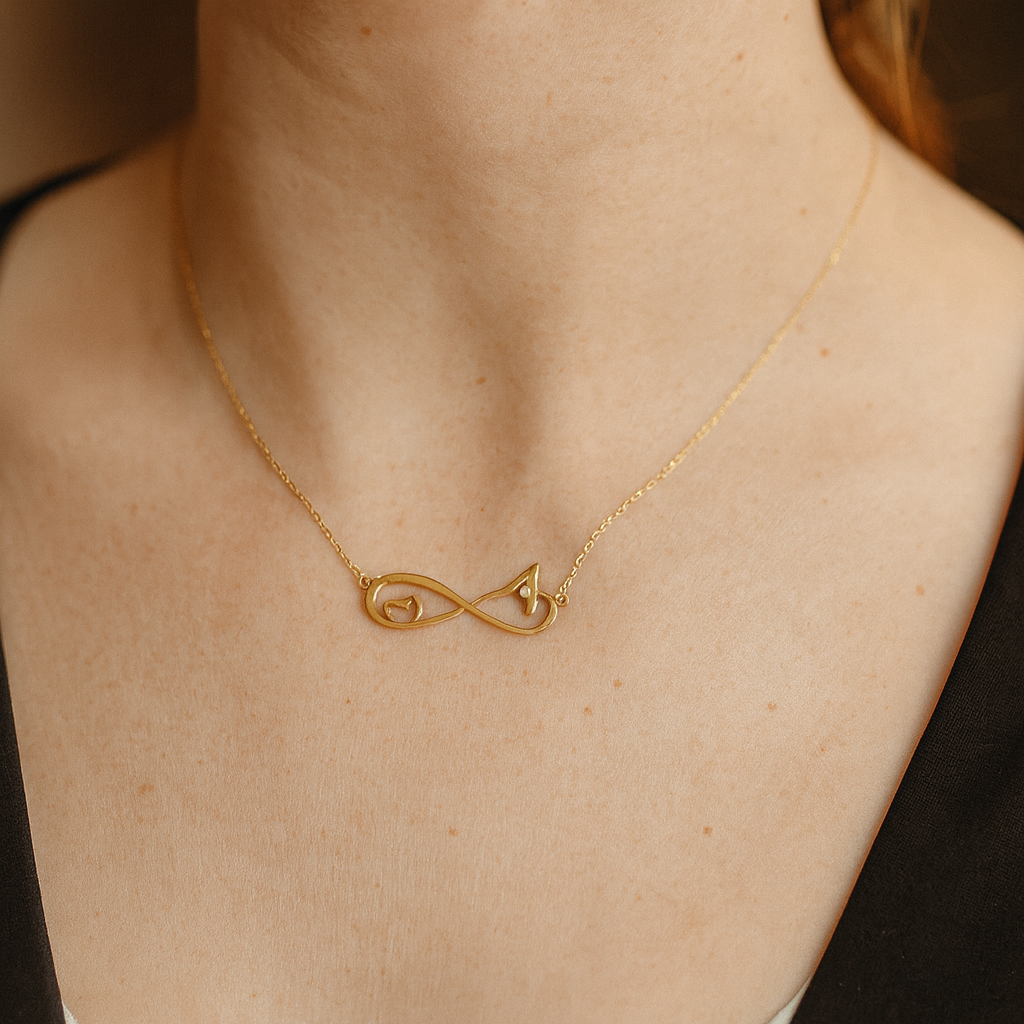 Personalised Infinity & Heart Necklace with “A” Initial and Solitaire Lab-Grown Diamond