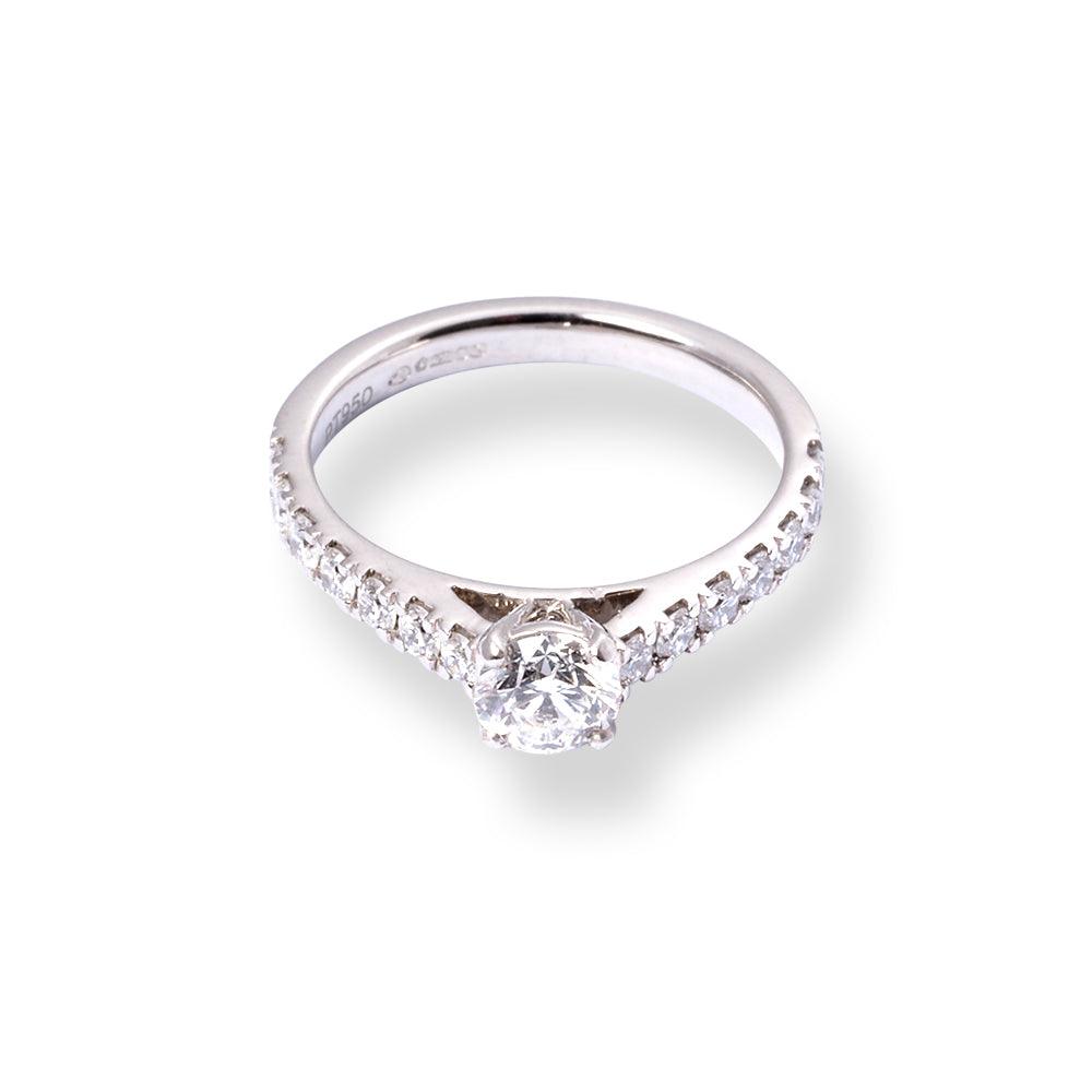 Platinum Solitaire Engagement Ring with 'Round' Cut Diamond On Shoulder LR-6705