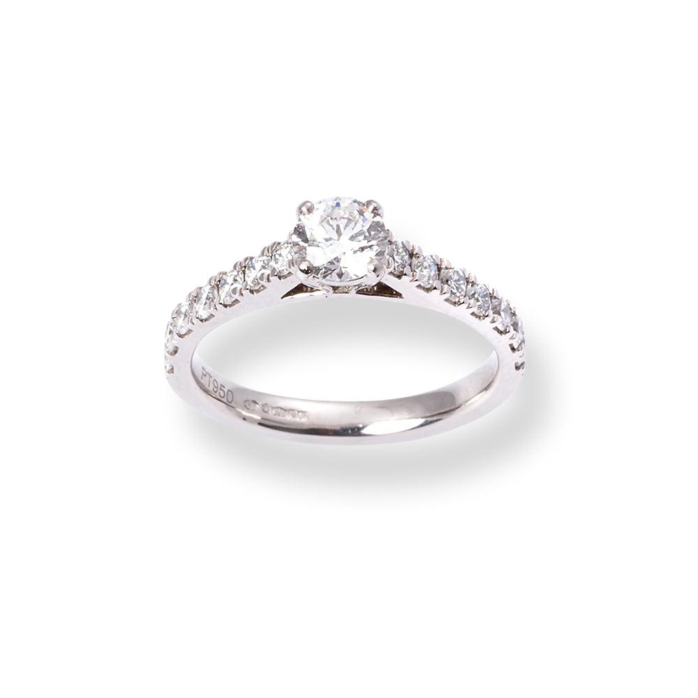 Platinum Solitaire Engagement Ring with 'Round' Cut Diamond On Shoulder LR-6705