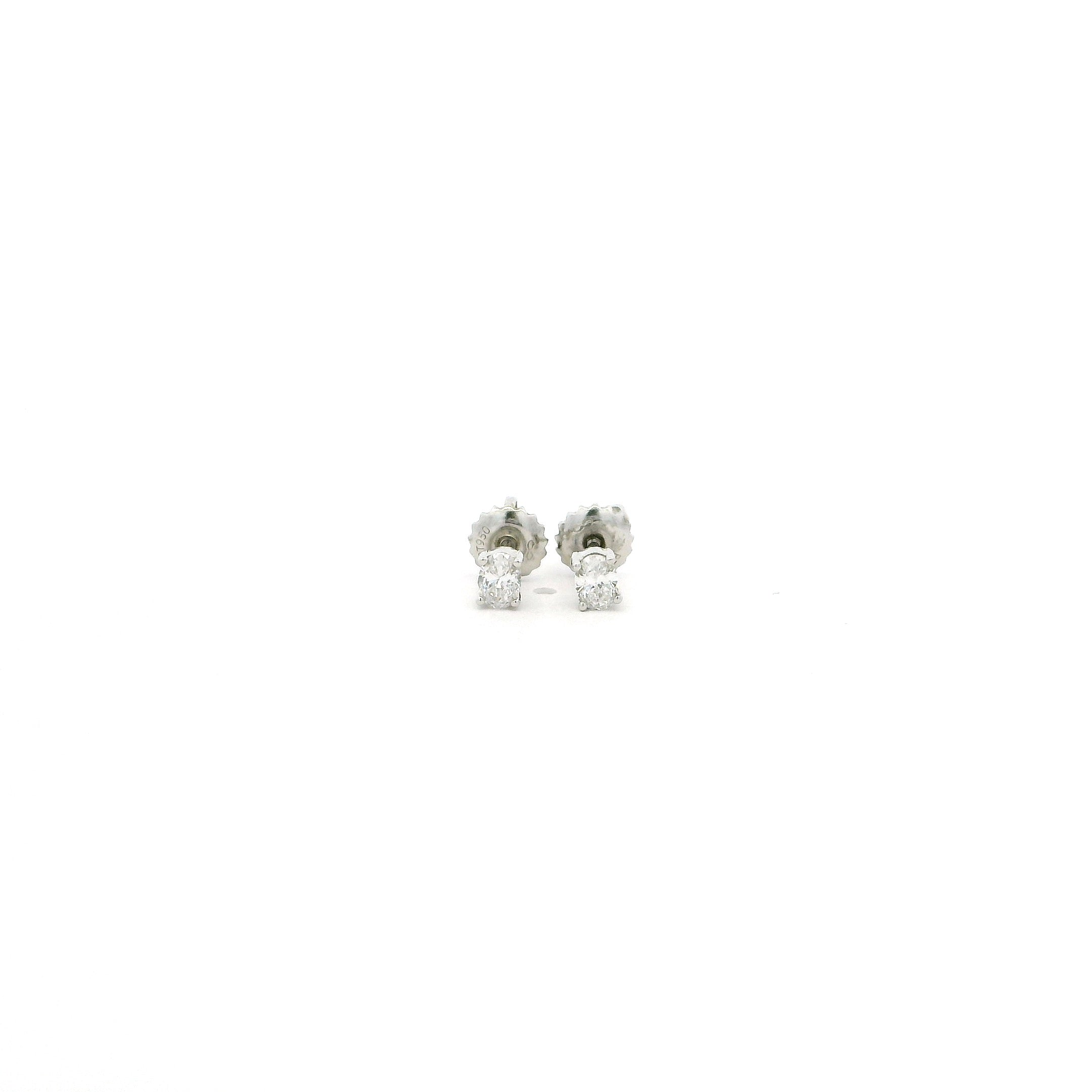 Platinum Diamond Stud Earrings – Elegant Oval Solitaire with Secure Screw Back