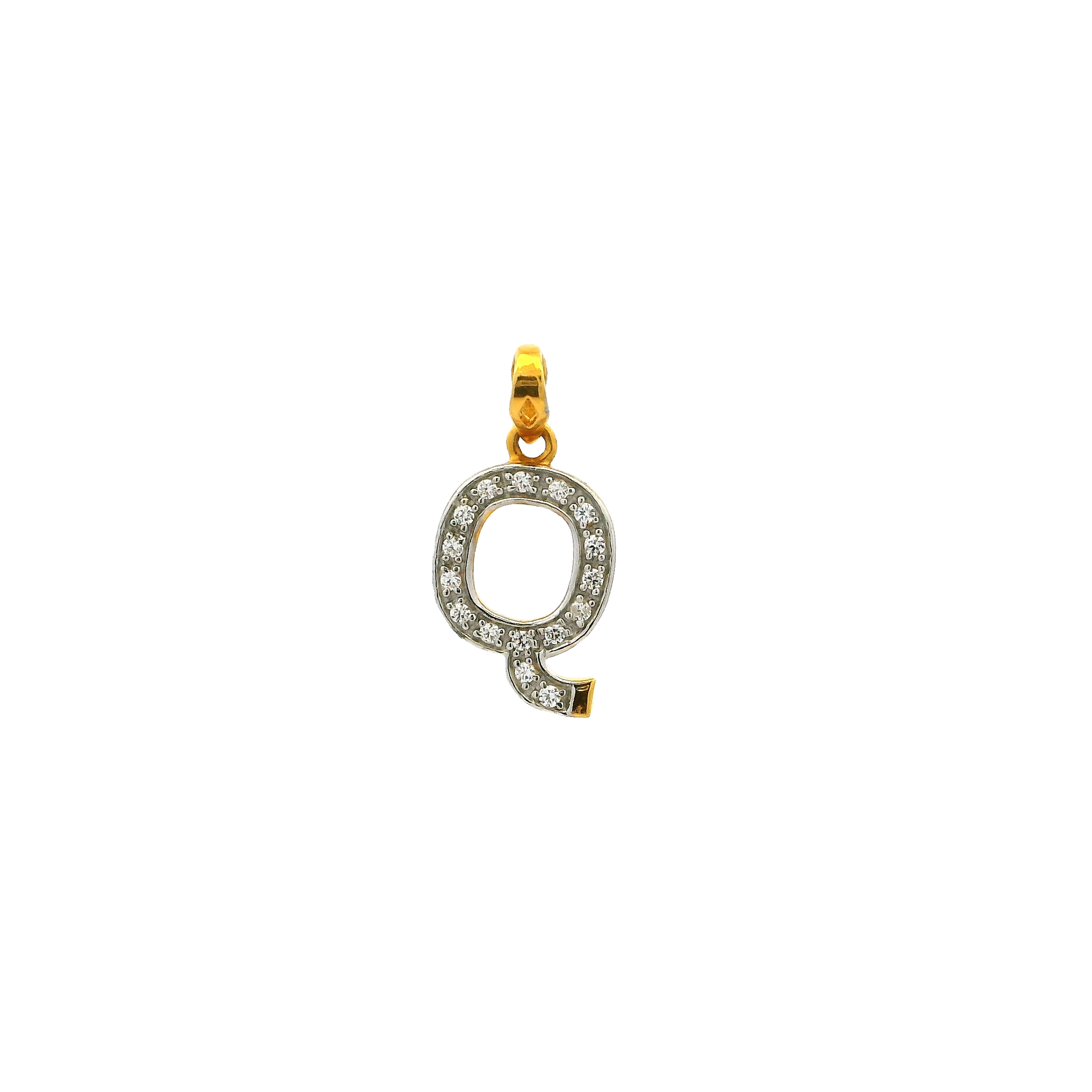 22ct gold 'Q' initial pendant with Swarovski zirconia stones