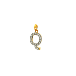 22ct gold 'Q' initial pendant showcasing Swarovski zirconia detailing