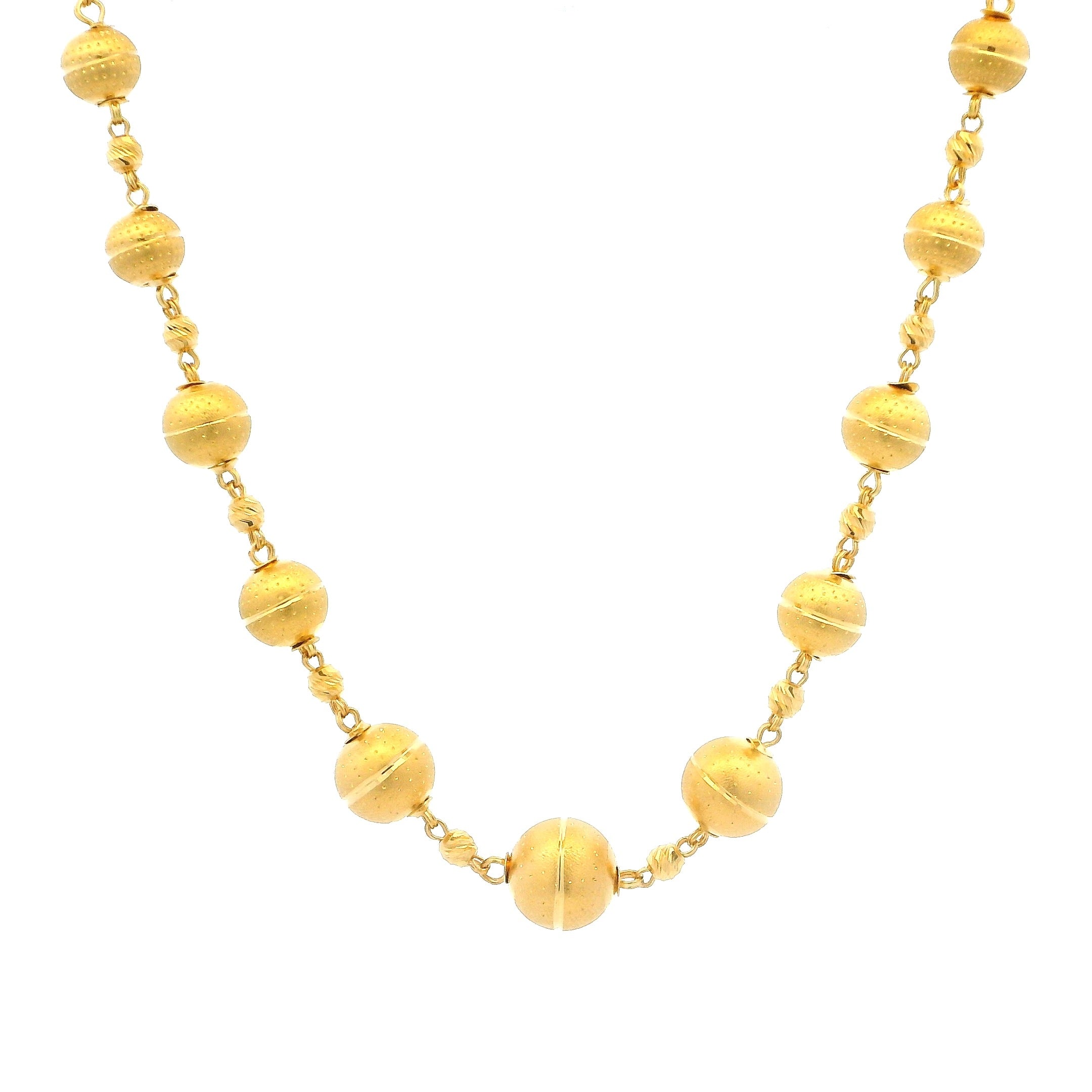 Solid 22ct Gold Necklace  Graduated Diamond Cut Bead Design  Secure Lobster Clasp